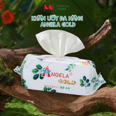 Combo 5 gói Khăn ướt đa năng cho bé Baby Angela Gold vải không dệt rayon cao cấp 100 miếng (18x20cm)
