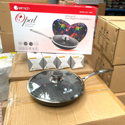 Chảo chống dính vân đá Elmich Opal 2353802 vung kính đáy từ Full Induction size 24cm