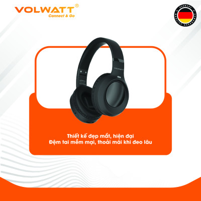 Tai nghe chụp tai không dây Volwatt Flow hàng chính hãng | Bluetooth 5.4 + EDR, AUX 3.5mm, Pin 200mAh 18h, Mic ENC, BH 12 tháng