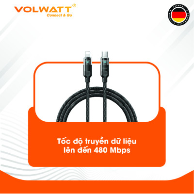 Cáp sạc nam châm chống rối Volwatt GE-A45-CL hàng chính hãng | Cáp Type-C to L PD 27W, LED hiển thị, dài 1.2m – BH 12 tháng