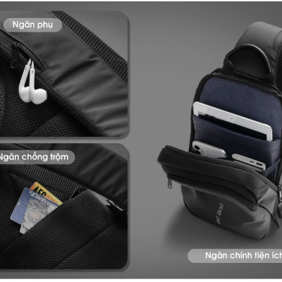 Túi Đeo Chéo 11 Inch có cổng sạc USB, vải trượt nước, nhiều ngăn phụ tiện ích KINGBAG JULIUS I - Hàng Chính Hãng
