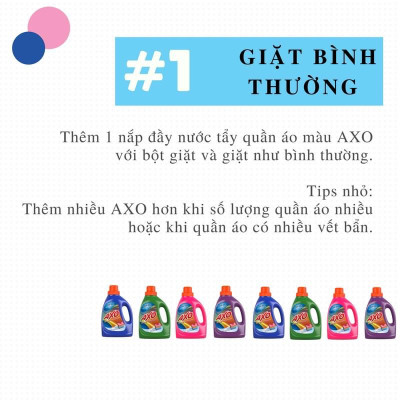 Combo Nước tẩy quần áo màu AXO đánh bay vết bẩn chai 1,8 Lít lưu hương thơm mát