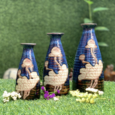  Bộ 3 lọ hoa men hỏa biến vẽ sen