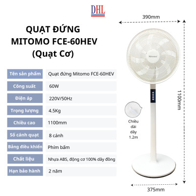 Quạt cây Mitomo FCE-60HE/HEV cao cấp, công suất 60W hàng chính hãng - Bảo hành 2 năm