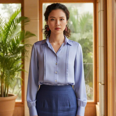 Áo Sơ Mi Lụa Thanh Lâm, Áo Sơ Mi Dài Tay Phong Cách Công Sở Thời trang thiết kế Hity Top173