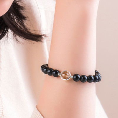 Cặp vòng nam nữ đá Obsidian charm thạch anh tóc vàng - Ngọc Quý Gemstones