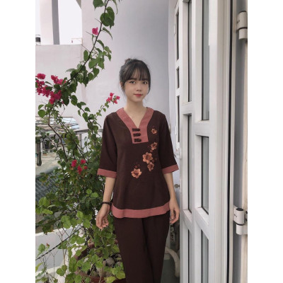 ĐỒ LAM ĐI CHÙA Cổ Chữ Y Vải Đũi