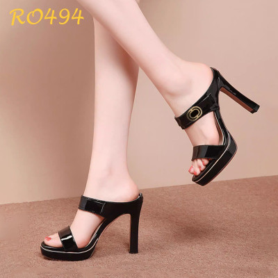 Giày cao gót nữ đẹp đế vuông 8 phân hàng hiệu rosata hai màu đen xám cao cấp ro494