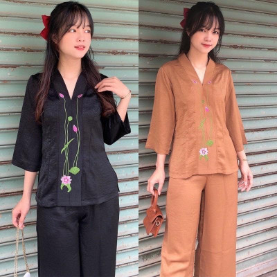 ĐỒ LAM ĐI CHÙA Mẫu Sen Lụa Pháp Cao Cấp S3