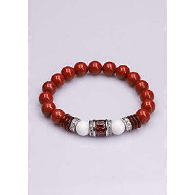 Vòng tay nữ đá Jasper đỏ tự nhiên 8 ly + Lu Bạc Đỏ