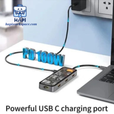 HUB mở rộng hàng chính hãng WIWU Cyber Type C 8-in-1 Wi-CB008: Thiết kế trong suốt, đầy đủ cổng kết nối cho mọi tác vụ