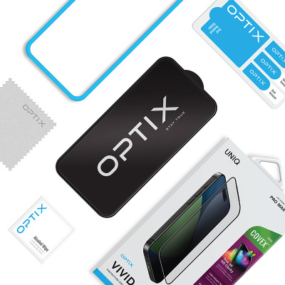 Kính Cường Lực Cho iPhone 17/ 17 Air/ 17 Pro/ 17 Pro Max UNIQ OPTIX COVEX VIVID Clear Trong Suốt Viền Đen Độ Dày 0.33mm Hàng Chính Hãng