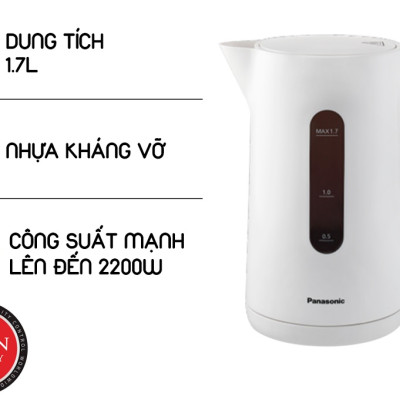 Bình đun siêu tốc Panasonic  NC-K101WRA 1.7 lít - HÀNG CHÍNH HÃNG