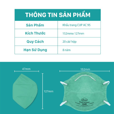 Khẩu Trang Niva N95 - Cup AC95 - 20pcs Ngăn Ngừa Vi Khuẩn, Virus Đạt Chuẩn FDA Hoa Kỳ, Hàng Chính Hãng Cao Cấp