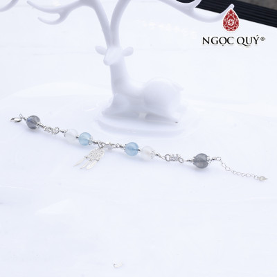 Vòng lắc bạc phối charm aquamarine và thạch anh trắng mệnh thủy, mộc - Ngọc Quý Gemstones