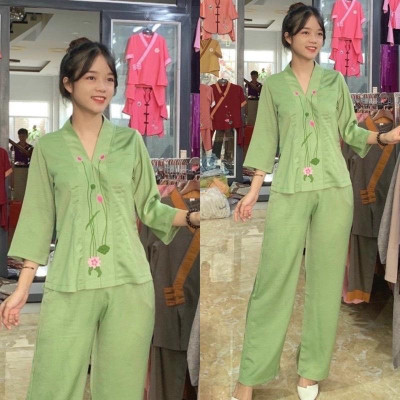 ĐỒ LAM ĐI CHÙA Bà Lai Lụa thêu Sen