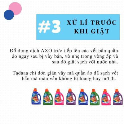 Combo Nước tẩy quần áo màu AXO đánh bay vết bẩn chai 1,8 Lít lưu hương thơm mát