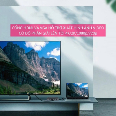 Hub Chuyển Đổi USB Type C - 11 in 1 - HDMI, USB 3.0, PD, SD, TF, RJ45, Audio 3.5mm USB 2.0 VGA - Tốc Độ Cao, Hàng Chính Hãng