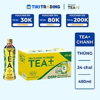 Thùng 24 Chai Trà Ô long Vị Chanh Tea+ (450ml/Chai)