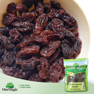 Nho Thomson khô không hạt loại 1, size lớn Heritage chính hãng , hủ 300g,gói 500g, 1kg - THOMPSON SEEDLESS RAISINS
