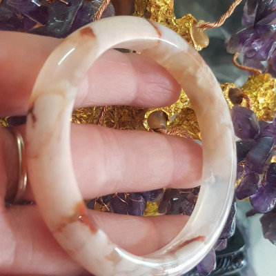 Vòng đeo tay Nữ Bản Hẹ Đá Mã Não Hoa Rau Câu Vòng tay Ni 53mm x Cao 10mm x dầy 7mm bóng đẹp Nữ 50kg - 53kg  đeo xinh màu hoa nhẹ nhàng rất xinh xắn ạ