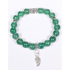 Vòng tay đá thạch anh dâu xanh mix charm cánh bạc hạt đá 8mm mệnh hỏa, mộc - Ngọc Quý Gemstones