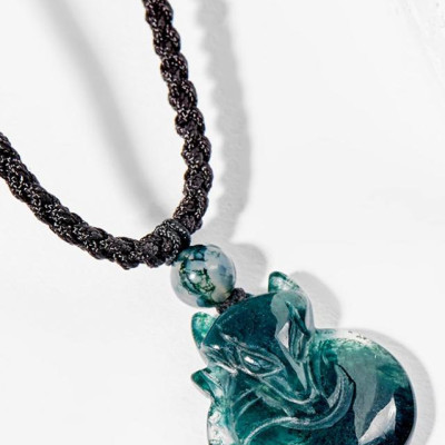 Mặt Dây Chuyền Phong Thủy Đá Băng Ngọc Thủy Tảo Cửu Vỹ Hồ Ly Mệnh Mộc, Hỏa Ngọc Quý Gemstones