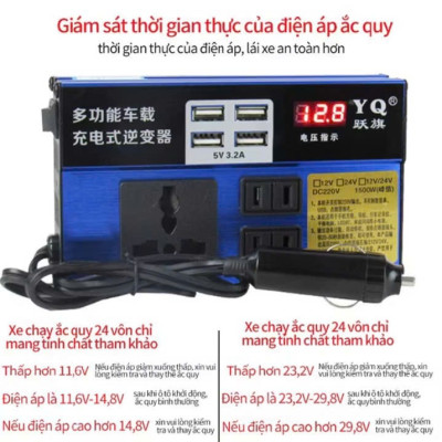 Bộ biến tần trên xe hơi ôtô  12v-24v sang 220v sử dụng cho các thiết bị nguồn USB 