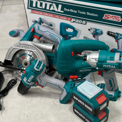 BỘ COMBO 4 MÁY GỒM CƯA ĐĨA TRÒN , CƯA LỌNG , SIẾT VÍT VÀ KHOAN DÙNG PIN LITHIUM 20V (2 pin 4Ah và 1 sạc) TOTAL TCKLI20104 - HÀNG CHÍNH HÃNG