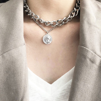 Dây chuyền bản to xích 2 tầng ấn tượng rock roll cá tính