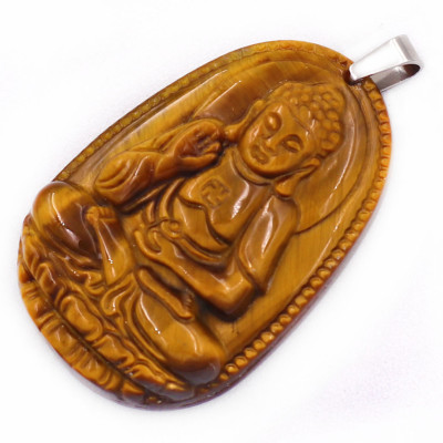 [Tuổi Tuất, Hợi] Mặt Dây Chuyền Phật A Di Đà Đá Mắt Hổ Size Nhỏ 3.6cm & Size Lớn 5cm- Tặng Kèm Móc Inox - Phong Thủy 868 - May Mắn - Bình An