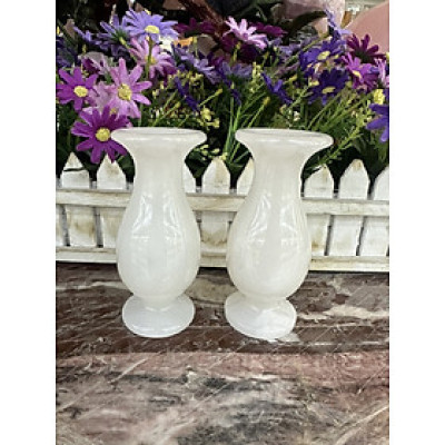 Cặp Lục Bình, Lọ Hoa phong thủy đá ngọc Onyx trắng - Cao 12 cm