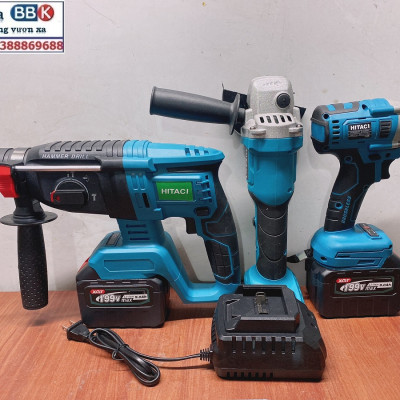 Bộ Combo 3 Trong 1 Gồm Máy Khoan Đục Bê Tông, Máy Mài Và Máy Siết Bulong Dùng Pin 199V 15 Cell, Lõi Đồng 100%, Động Cơ Không Chổi Than - Bảo Hành 1 Năm