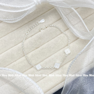 Lắc Tay Nữ Bạc Ta Cỏ Bốn Lá Đá Trắng BẠC HIỂU MINH LTU647 