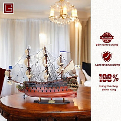 Thuyền gỗ Soleil Royal, mô hình thuyền gỗ phong thủy gỗ tràm nhiều kích thước, hàng thủ công chính hãng