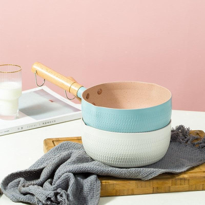 Chảo Chống Dính Caramic Đáy Lòng Sâu Size 18cm Tay Cầm Cán Gỗ