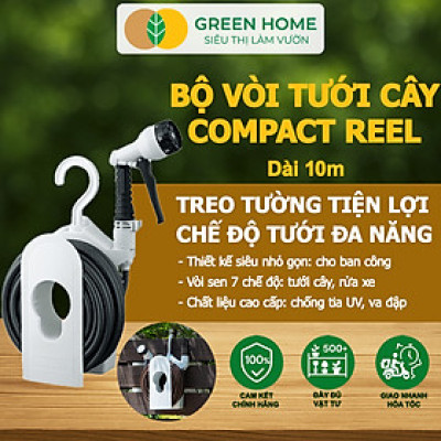 Bộ Ống Tưới Takagi Compact Reel GreenHone, Dài 10m, Treo Tường, Thiết Kế Gọn Nhẹ, Đa Năng Từ Nhật Bản