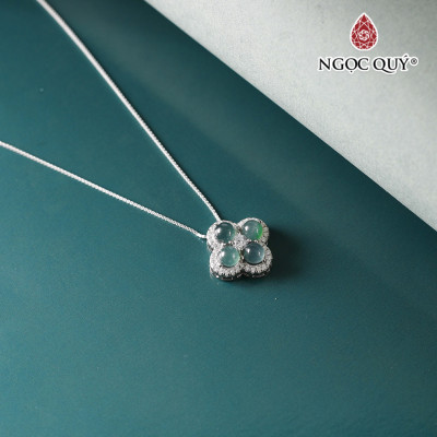 Dây chuyền Di lặc phỉ thúy lam băng type A bọc bạc- 15x15mm mệnh thủy mộc - Ngọc Qúy Gemstones