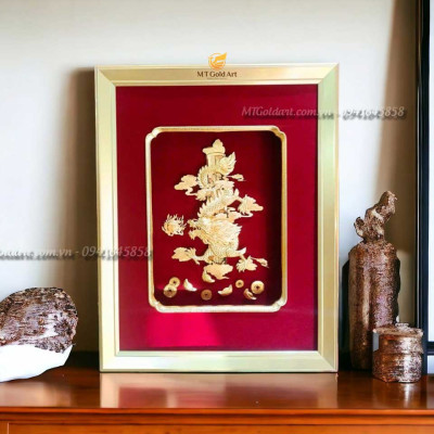 Tranh Rồng phong thủy vờn ngọc dát vàng (27x34cm) MT Gold Art- Hàng chính hãng, trang trí nhà cửa, phòng làm việc, quà tặng sếp, đối tác, khách hàng, tân gia, khai trương 