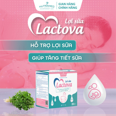 Cốm lợi sữa Lactova hỗ trợ giảm tắc tuyến sữa, tăng tiết sữa và chất lượng sữa (20 gói) - Nutramed