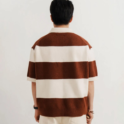 Áo polo dệt kim tay ngắn nam kẻ sọc. Loose - ROUTINE 10F25KNI008