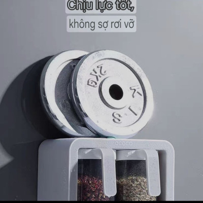 ( hàng cao cấp ) kệ hộp gia vị 3N & 2N -  hộp đựng gia vị thông minh kèm thìa bằng nhựa ABS gắn tường không cần khoan đục