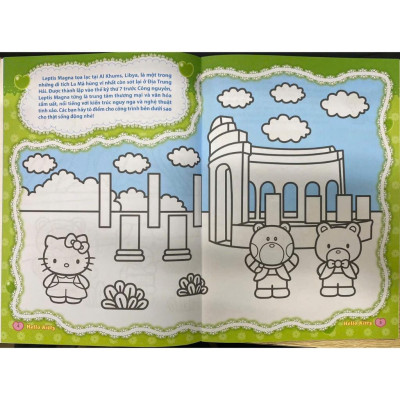 Sách - Hello Kitty Tinh Nghịch Mê Du Lịch - Châu Phi Hùng Vĩ - Tô Màu Và Dán Hình Sticker - Minh Thắng