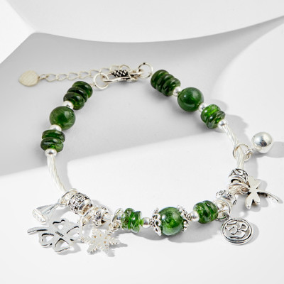 Vòng tay đá Diopside charm cỏ 4 lá Ngọc Quý Gemstones