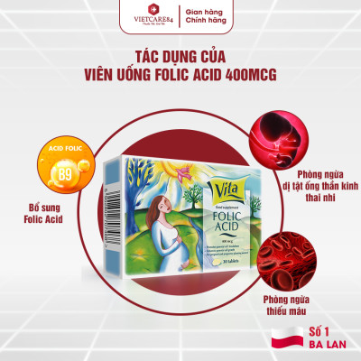 [Mua 2 tặng 1] Viên Uống Bà Bầu Folic Acid 400mcg Tablets | Giúp Bổ Sung Folic Acid - Nhập Khẩu Chính Hãng