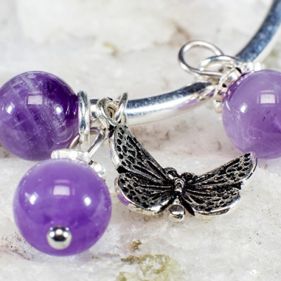 Vong Tay Phong Thủy Thạch Anh Tím Thiên Nhiên Mix Bạc 925 Cho Mạng Kim Thủy, Món Qùa Trang Sức  Phong Thủy May Mắn Ý Nghĩa  VT016