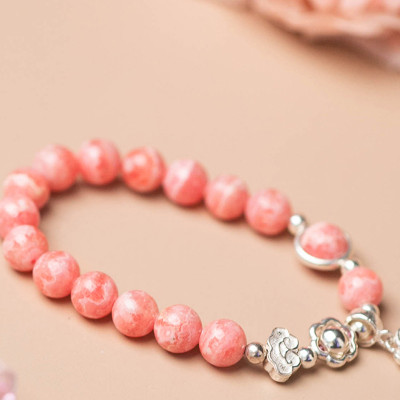 Vòng tay đá Rhodochrosite phối charm hoa mệnh hỏa, thổ - Ngọc Quý Gemstones