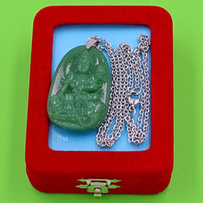 Dây chuyền mặt Phổ Hiền Bồ Tát - thạch anh xanh 5cm DITTXN2 - dây inox - kèm hộp nhung - tuổi Thìn, Tỵ