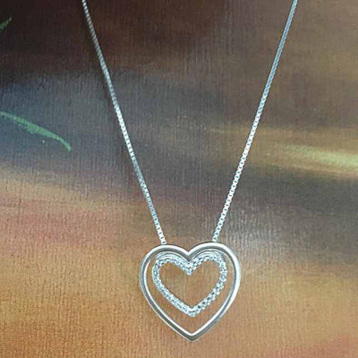 Bộ dây chuyền liền mặt trang sức bạc Ý S925 Bạc Xinh - Tim xinh đính đá PP1569