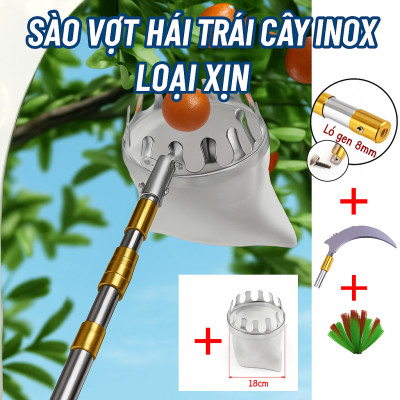 Sào Vợt Inox Hái Trái Cây Trên Cao – 6M Rút Dài, Độ Bền Cao Kèm 4 Phụ Kiện Loại 1